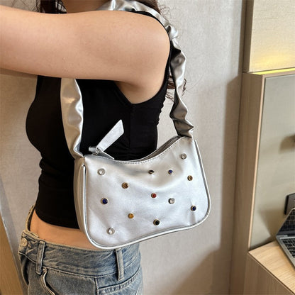 Simple popular colored diamond bag for women 2024 autumn new fashion shoulder bag candy color pleated handbag underarm bag 