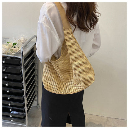 2024 new women's bag trend urban simple shoulder bag retro woven high value all-match tote bag wholesale 