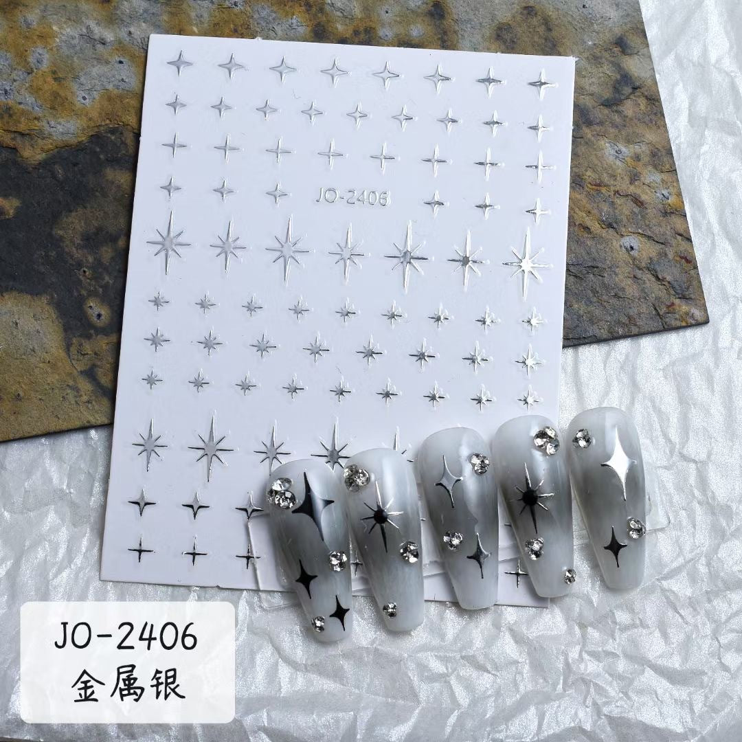 Liquid silver nail stickers five-pointed star love small star glittering metal mirror silver thin glue nail stickers