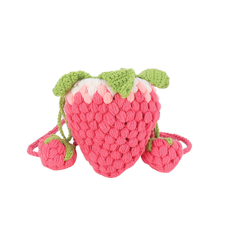 New style children's bag knitted cat smile strawberry bag fashion contrast color crossbody bag cute girl coin purse wholesale