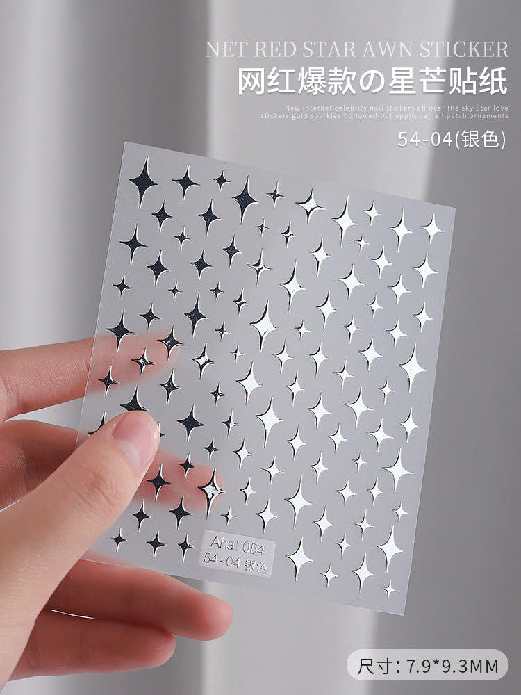 Cross-border network 3d nail art red star nail adhesive stickers gold star five-pointed star decoration crescent nail stickers