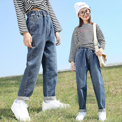 Girls jeans spring 2024 new children's casual trousers outer wear spring and autumn big children's pants net celebrity daddy pants