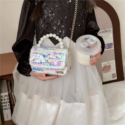 Fashion Pearl Handbag Children's Bag Simple Chain Girls Messenger Bag Beaded Mini Parent-child Shoulder Bag Wholesale 