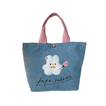 Handbag 2024 new work bag women's canvas bag cute rabbit contrast color cartoon pattern student cross-border 