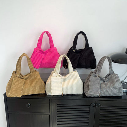 2024 new temperament fashion design solid color crossbody stylish fresh simple texture corduroy large capacity handbag 