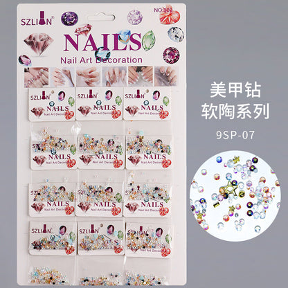 2024 new cross-border nail art ab diamond rhinestone glass mixed soft clay flat bottom diamond DIY nail stickers nail art accessories