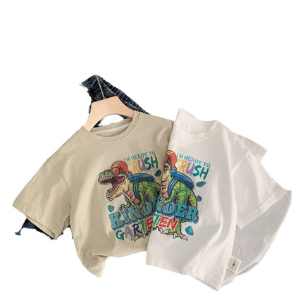 Children's T-shirt Bangcheng 2024 summer boys new dinosaur print short-sleeved children's clothing cartoon short T-shirt G0046