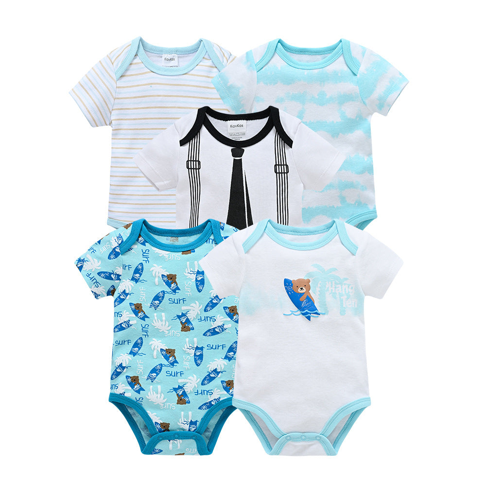 2024 new cotton newborn clothes 5-piece set baby clothes short-sleeved summer foreign trade children's clothing baby jumpsuit wholesale 