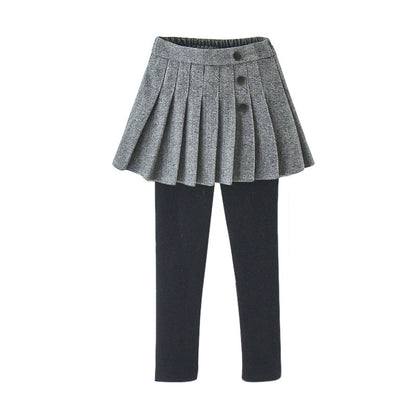 Girls pants plus velvet children 2024 new autumn and winter two-piece children's pants girls skirt pants medium and large children's thickened trousers