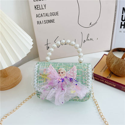 Children's Bags Fashion Chanel Style Chain Bag Princess Pearl Handbag Trendy Children Cute Doll Single Shoulder Small Square Bag