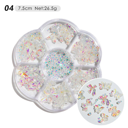 Nail accessories flower bow aurora patch bear rhinestone pearl mixed nail decoration diamond sequins wholesale