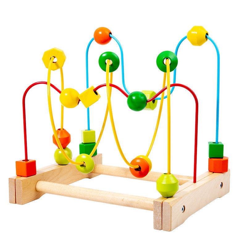 Cross-border wooden large bead stringing beads children's color recognition building blocks hand-eye coordination early education educational toys