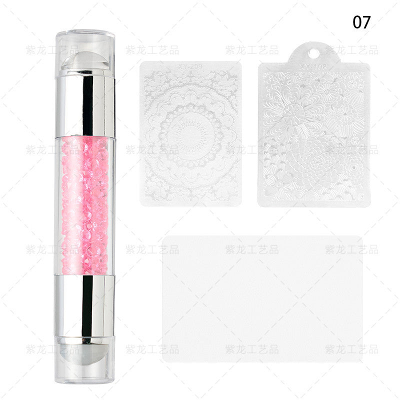 Finger Princess Nail Art Tool Set Double Head Silicone Stamp Acrylic Color Diamond Template Stamp Set Transfer Pen Tool