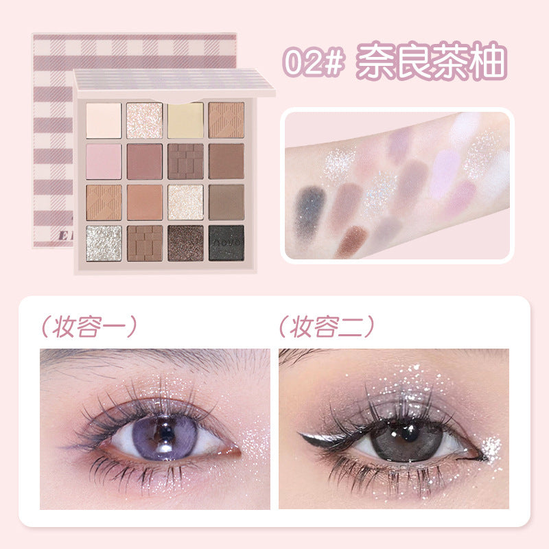 Makeup NOVO ក្ដារលាយ eyeshadow ដប់ប្រាំមួយពណ៌ប្រណិត រលោងភ្លឺចែងចាំង គុជខ្យងទឹកដោះគោ Earth Color តម្លៃសមរម្យ