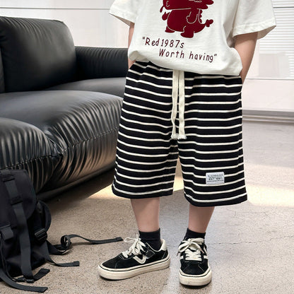 Children's pants boys sports shorts outer wear summer style 2024 summer new style little boy striped breathable shorts