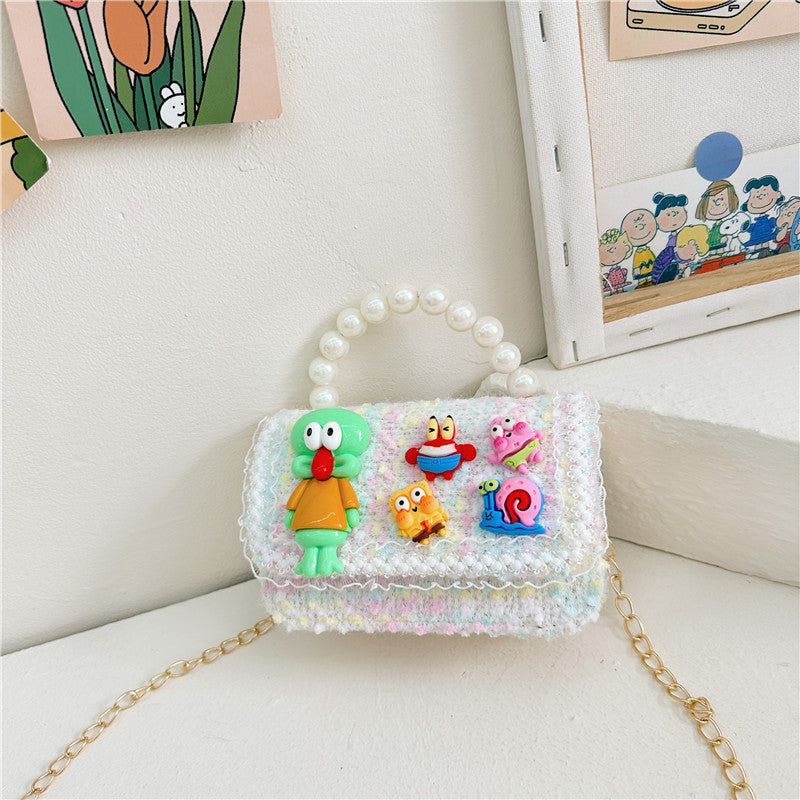 Cartoon cute children's bag fashion chain crossbody small square bag stylish contrast color girls handbag shoulder bag wholesale