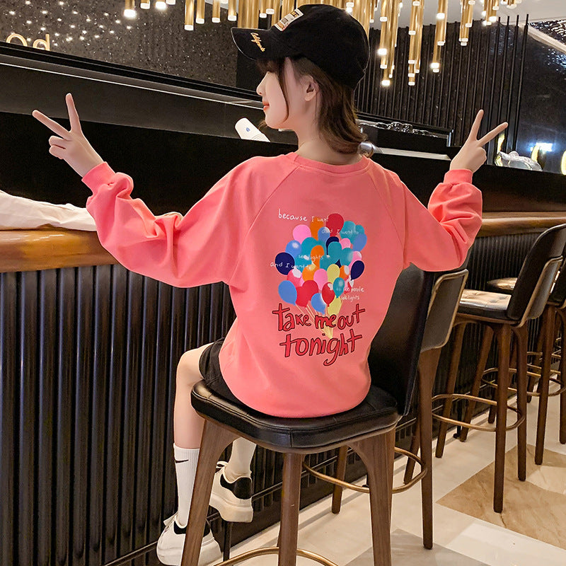 Girls 2024 new tops sweatshirts spring trend middle and large children spring and autumn children's long-sleeved T-shirts girls spring and autumn tops