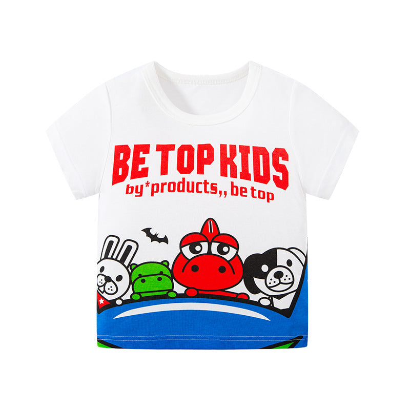 2024 new cross-border Korean summer children's cartoon T-shirt dinosaur pure cotton baby top boy's fashionable T-shirt trend