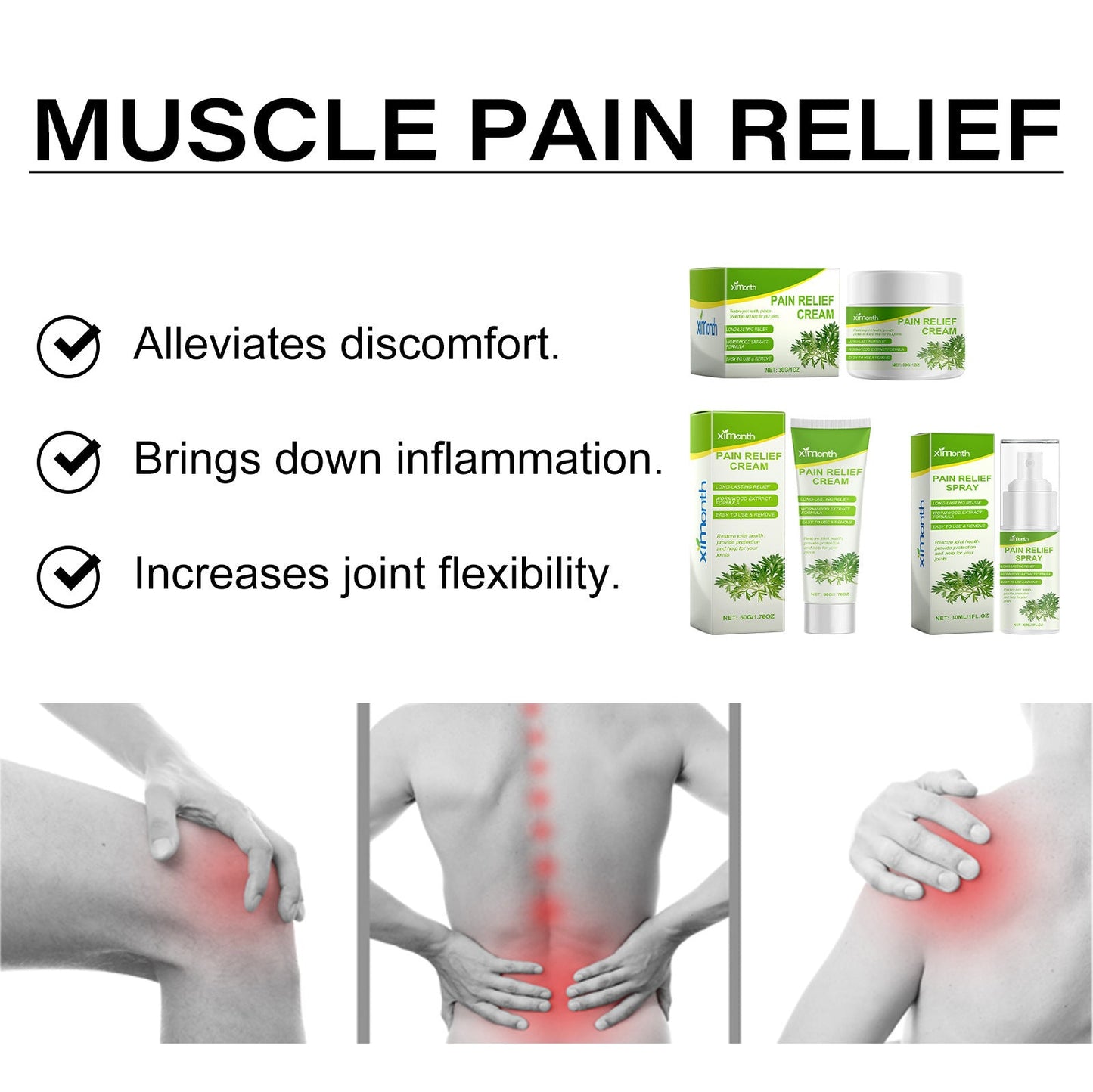 Ximonth Artemisia argyi muscle and bone pain relief series relieves waist, shoulder, cervical spine, knee and joint pain care cream 