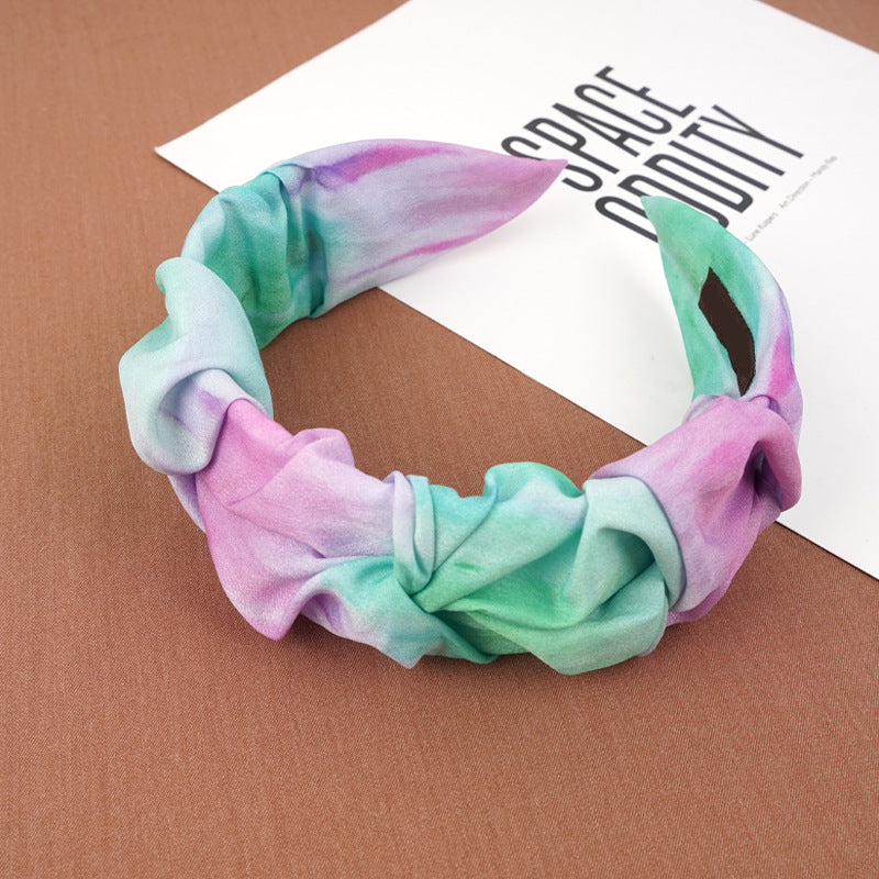 Factory direct sales European and American hot selling cross knotted headband hairpin tie dye mixed color fabric headband headband hair accessories for women