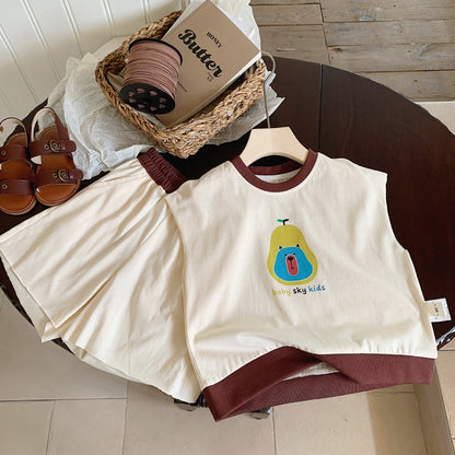 Children's suit Bangcheng 2024 summer new children's clothing cartoon vest + shorts boys' cotton two-piece suit G0127