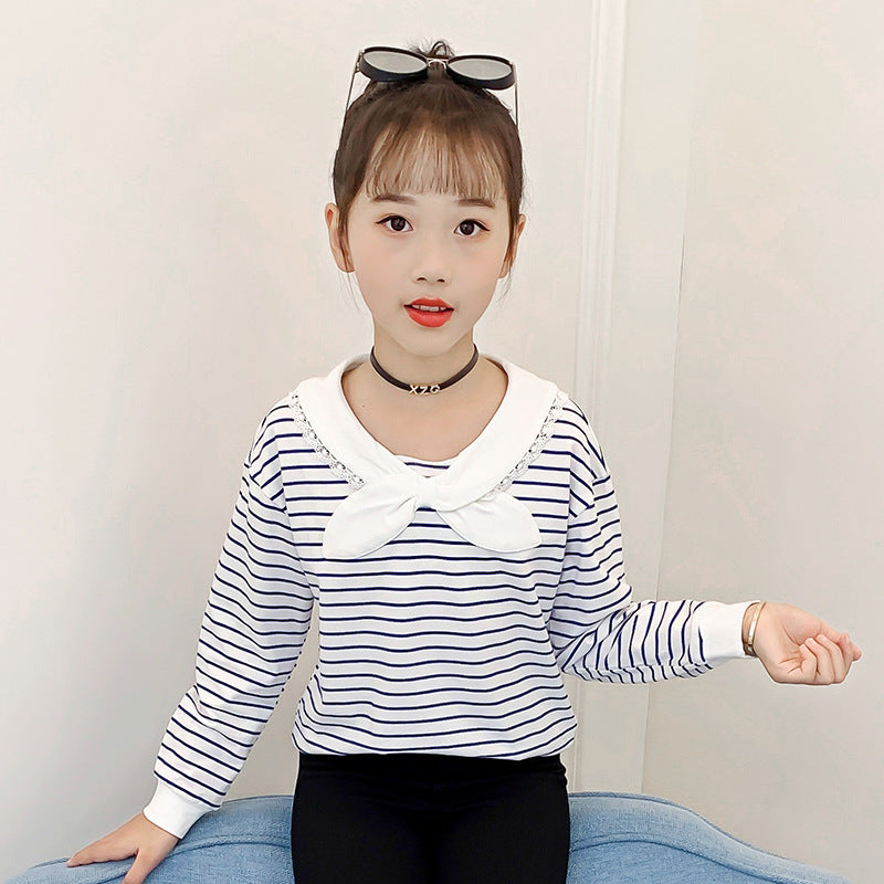 Girls long-sleeved navy style 2024 spring school uniform kindergarten uniform jk uniform striped top cotton campus style