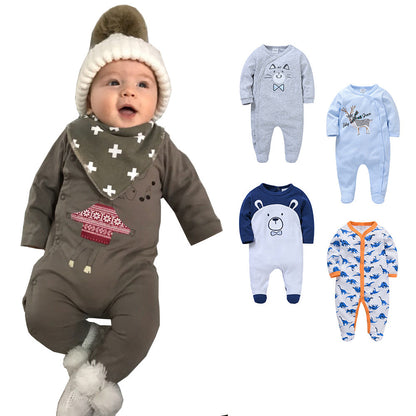 Newborn crawling clothes cartoon baby clothes autumn cotton long-sleeved romper baby onesie cross-border wholesale