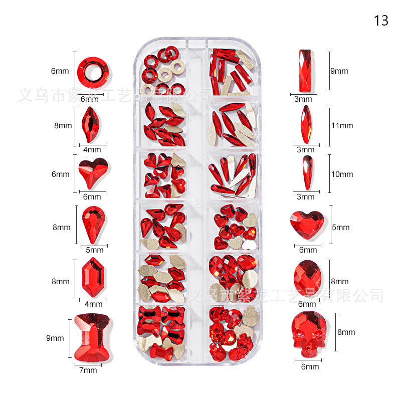 Finger Princess Nail Art Net Red Hot DIY Jewelry Accessories 12 Grids AB Fantasy Shaped Flat Nail Art Diamond Shaped Diamond 