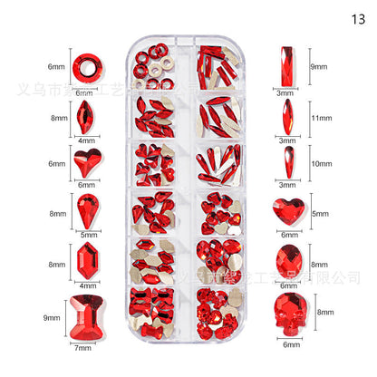 Finger Princess Nail Art Net Red Hot DIY Jewelry Accessories 12 Grids AB Fantasy Shaped Flat Nail Art Diamond Shaped Diamond 