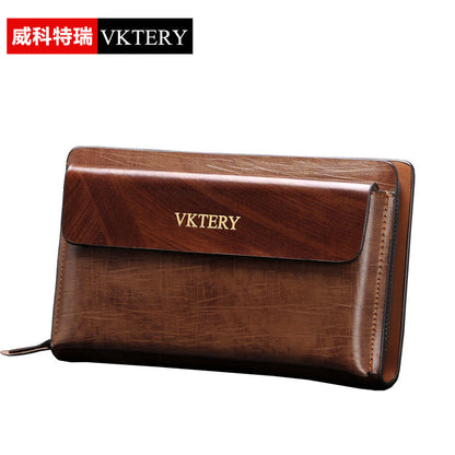 Fashionable hot selling brown large multifunctional cowhide handbag men's clutch bag trendy men's clutch bag 