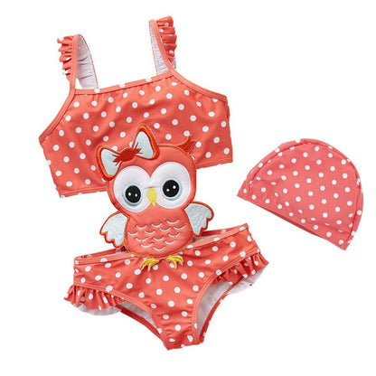 Ready-made girls swimsuit Korean style fashion striped one-piece swimsuit 2 large children 1-8 years old cute cartoon swimsuit