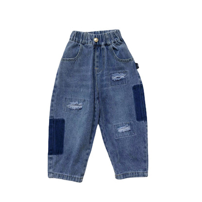 Children's clothing 2024 spring new children's pants children's casual pants baby autumn trousers boy's pants ripped jeans