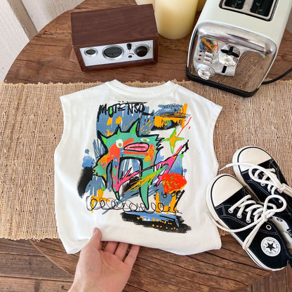 Children's clothing 2024 summer new boys Korean cute graffiti sleeveless T-shirt children's cartoon Korean outerwear vest