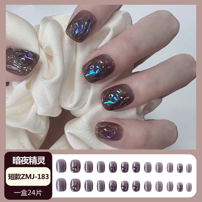 Wearable nail tips wholesale medium and long ice transparent oolong gradient peach nail art finished nail stickers false nails