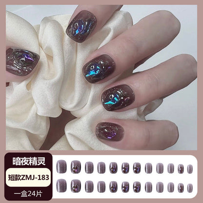 Wearable nail tips wholesale medium and long ice transparent oolong gradient peach nail art finished nail stickers false nails