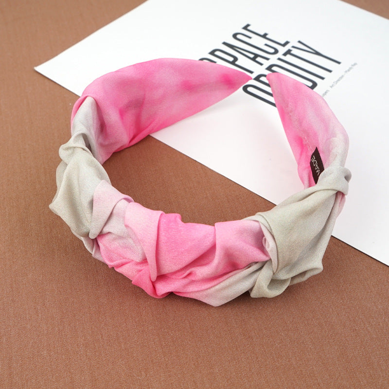 Factory direct sales European and American hot selling cross knotted headband hairpin tie dye mixed color fabric headband headband hair accessories for women