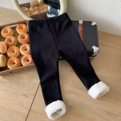 2021 Winter New Korean Style Children's Leggings Girls Baby Fashionable Plush Thickened Lambswool Curled Pants