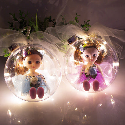 New portable pearl chain transparent ball 3D eyes 12 inch vinyl doll luminous crystal ball flash princess