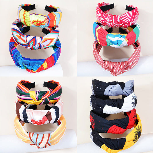 Factory direct sales cross-border new products knotted headband European and American Bohemian ethnic style striped hair cave headband hair accessories for women