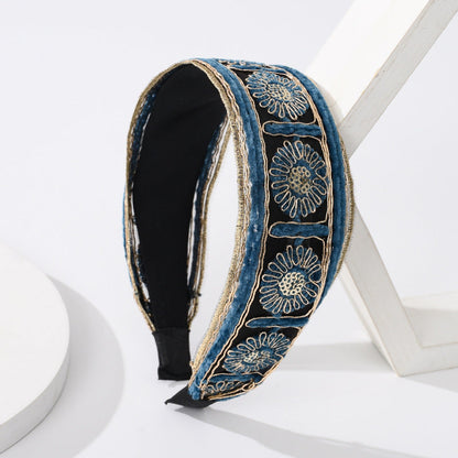 Cross-border new blue wide-brimmed sunflower headband high skull top pressure cool headband manufacturer headband hair accessories wholesale