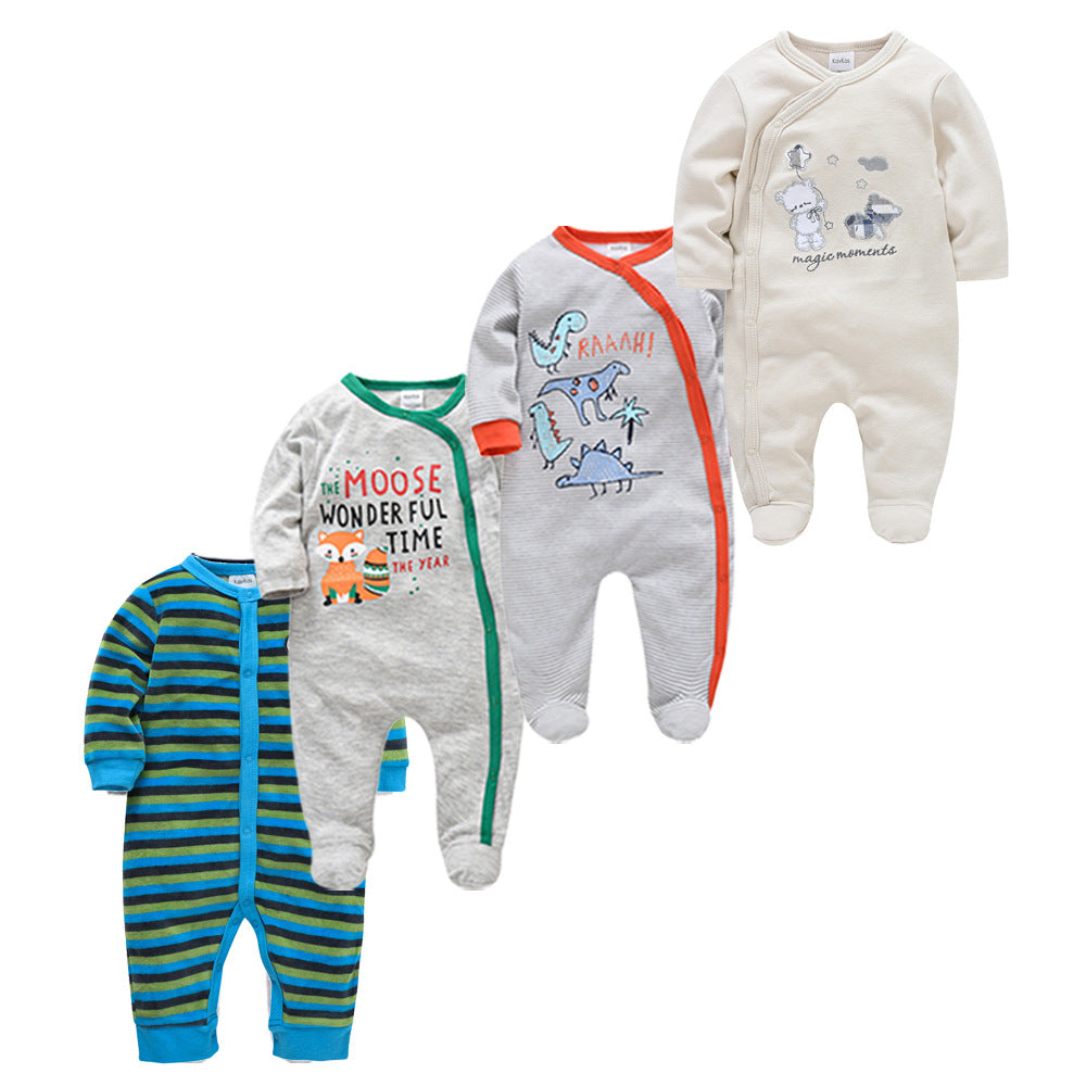 Newborn jumpsuit clothing four-piece set infant and toddler long-sleeved foreign trade boy jumpsuit crawling clothes cross-border wholesale 