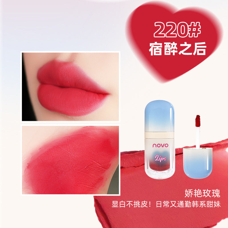 NOVO velvet matte cotton lip mud mud lip glaze texture is silky, natural matte, natural skin, តម្លៃសមរម្យ សម្រាប់សិស្សានុសិស្ស 