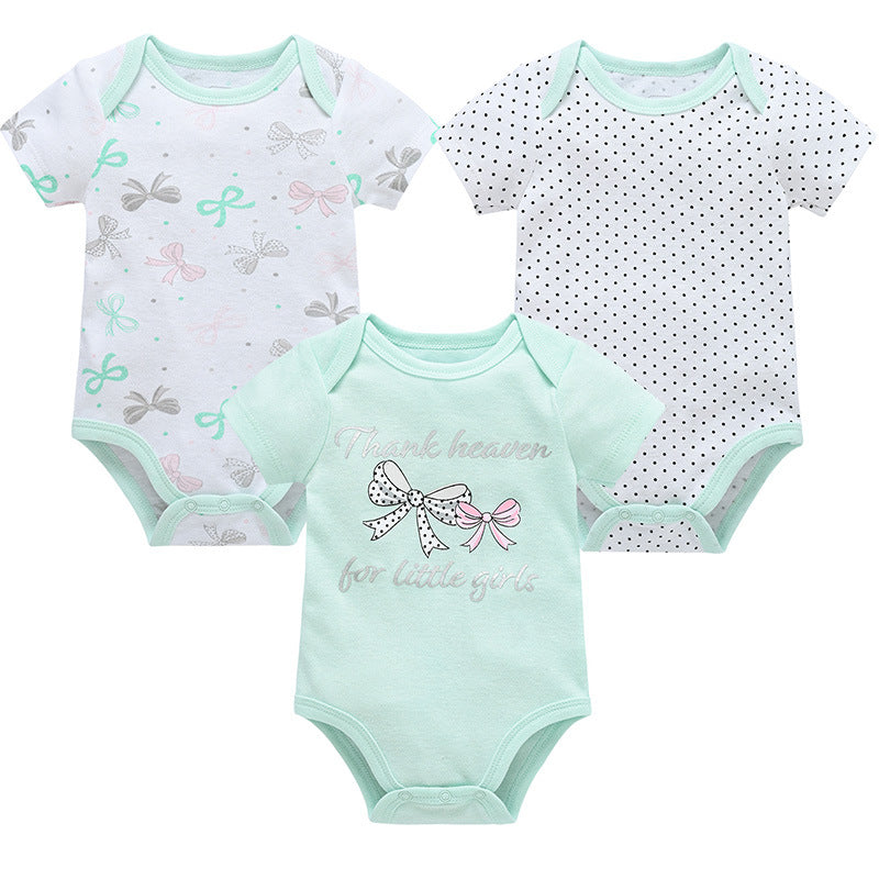 Factory baby clothes 3-piece set thin cotton newborn baby clothes summer short-sleeved belly protection baby jumpsuit