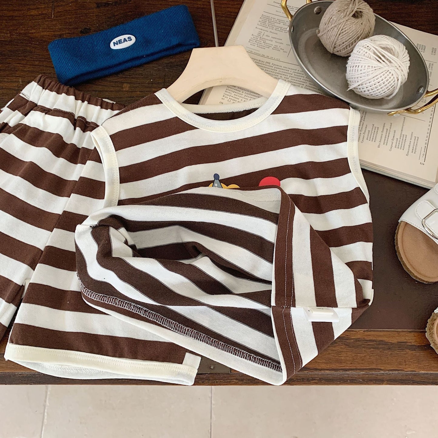 Children's suit Bangcheng 2024 summer boys new lion striped vest + shorts children's clothing two-piece suit G0128