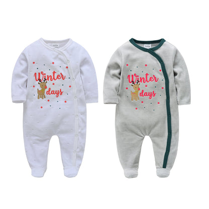 Manufacturer long-sleeved baby clothing 2-piece autumn and winter velvet boy newborn jumpsuit foot-covering clothes cross-border 