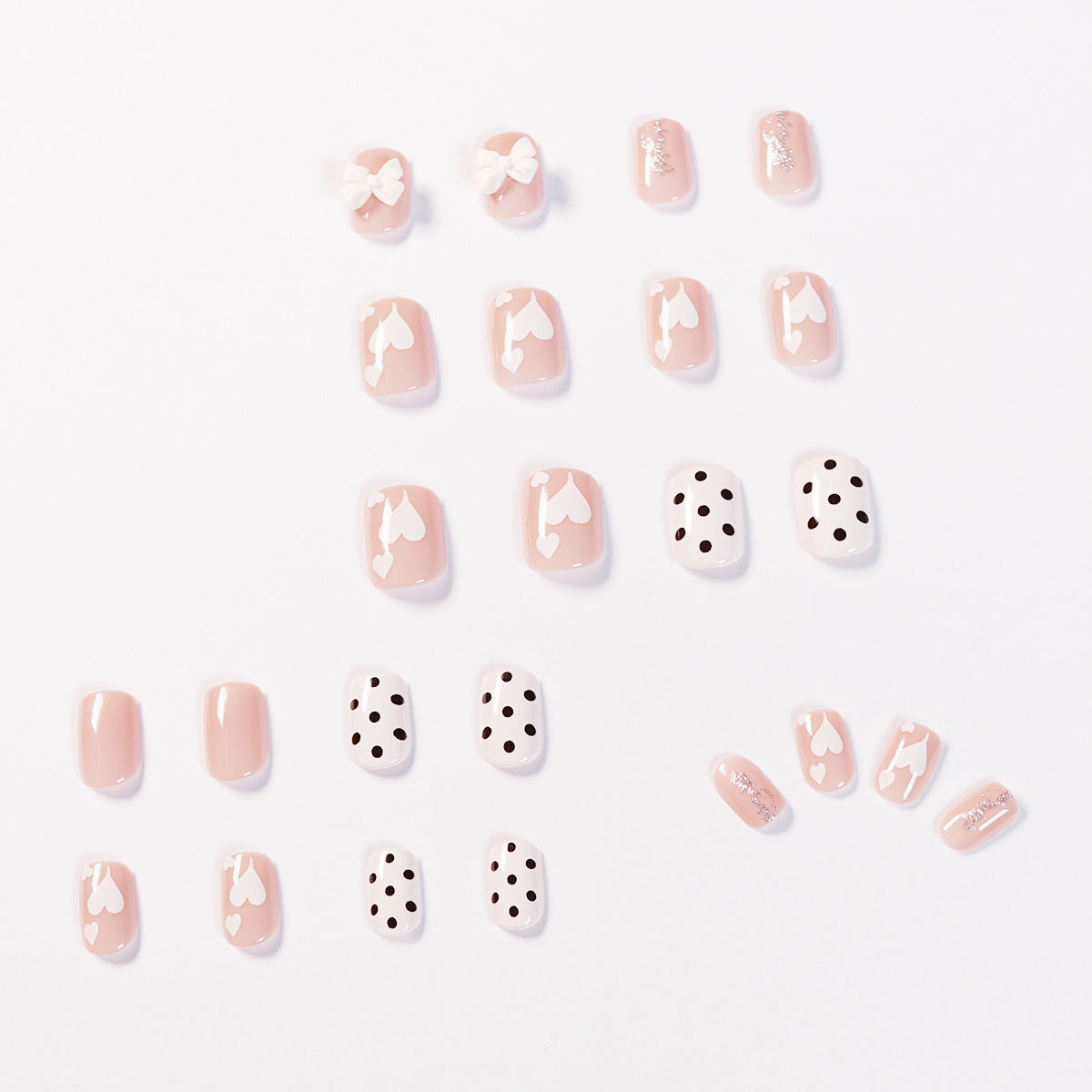 Nude milk tea polka dot bow wearable manicure finished product false nails nail art stickers nail stickers removable nail stickers