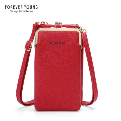 foreveryoung mobile phone bag messenger bag for women simple and fashionable litchi pattern large capacity coin purse foreign trade 