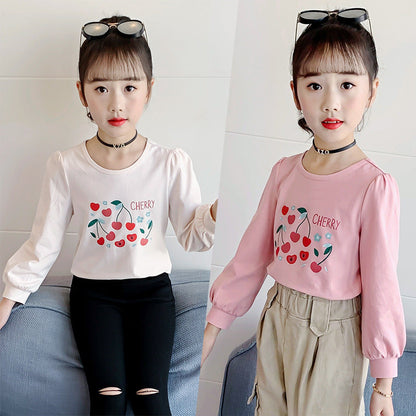 Girls long-sleeved T-shirt 2024 new spring and autumn middle and large children's stylish casual bottoming shirt children's clothing pure cotton top