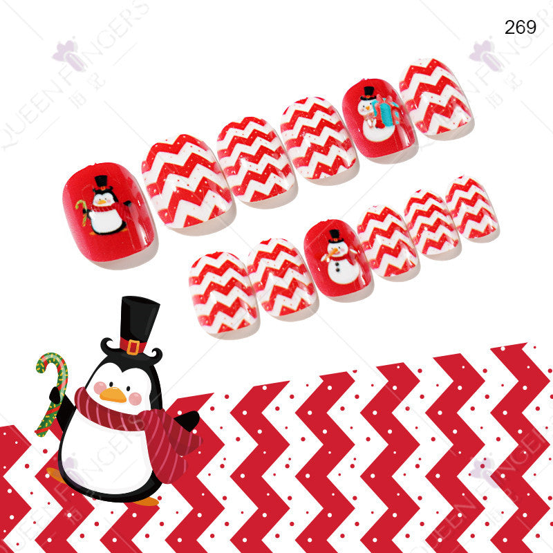 Christmas children's nail tips short wearable nail tips finished cute nail art children's nail art fake nail tips