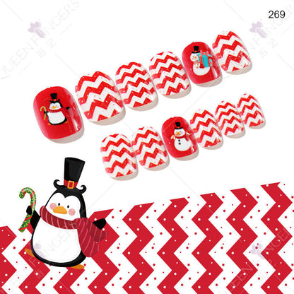 Christmas children's nail tips short wearable nail tips finished cute nail art children's nail art fake nail tips